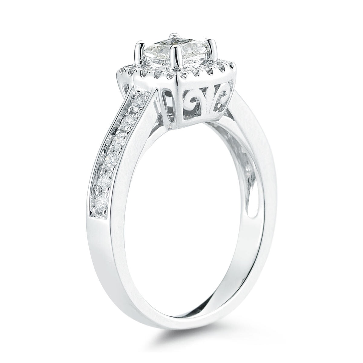 0.90ctw Princess and Round Brilliant Diamond Ring, 14ct White Gold