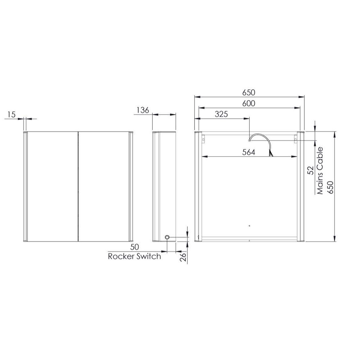 Line drawing of cabinet on white background with dimensions