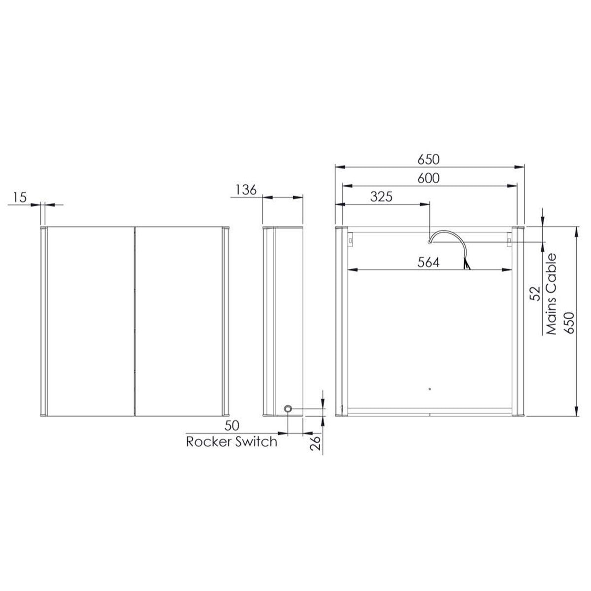 Line drawing of cabinet on white background with dimensions