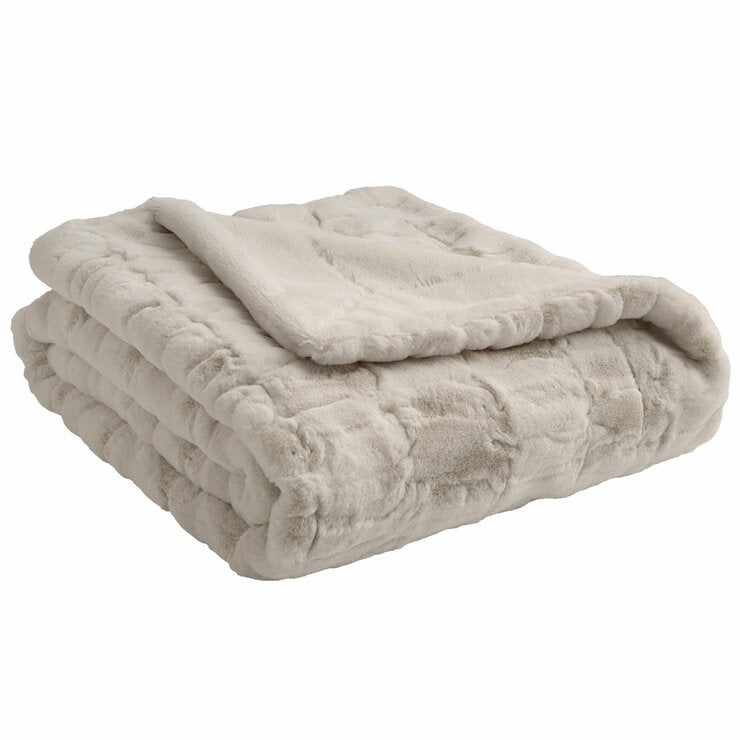 Safdie Luxury Faux Rabbit Fur Cream Throw, 127 x 178 cm