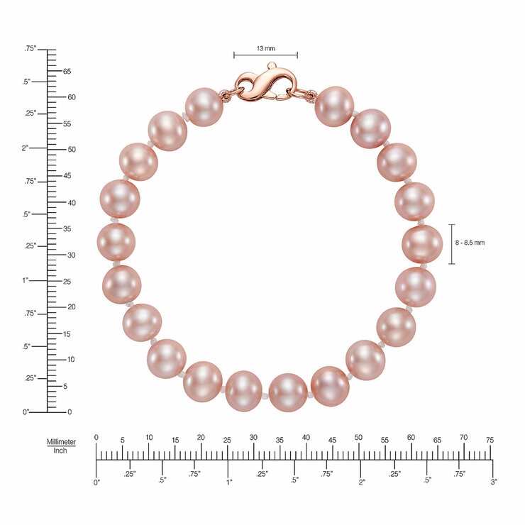 8-8.5mm Cultured Freshwater Pink Pearl Bracelet, 14ct Rose Gold