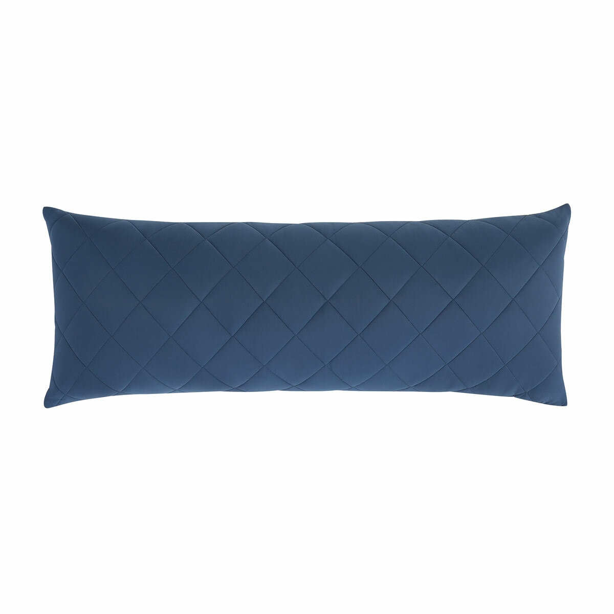 Quilted blue body pillow with diamond stitching