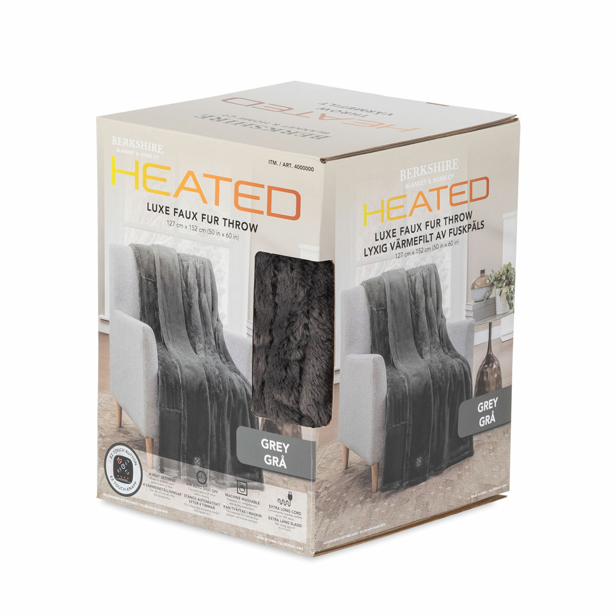 Berkshire Heated Throw Dual Plug in Grey