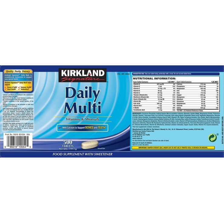 Kirkland Signature Daily Multivitamins & Minerals, 500 Tablets (16