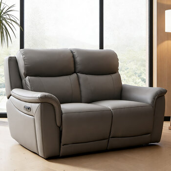 Oscar Grey Leather Power Reclining 2 Seater Sofa with Power Headrest