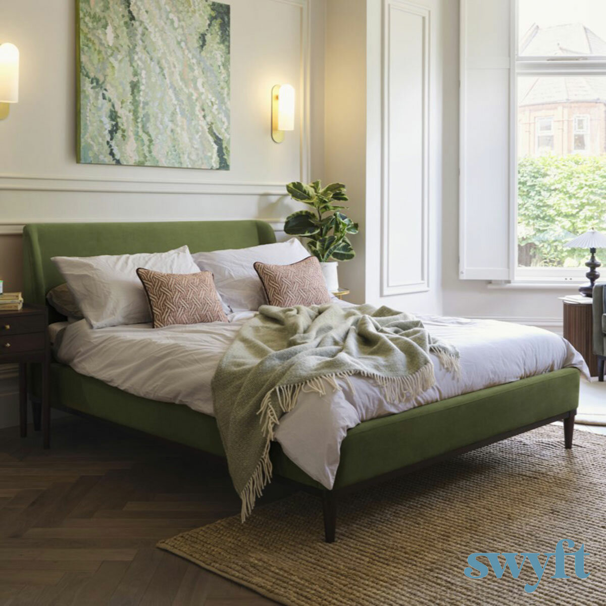 Swyft Bed 02 Green Velvet Bed Frame in 3 Sizes Swyft Bed 02 Green Velvet Bed Frame in 3 Sizes