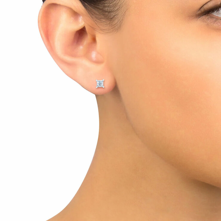 0.73ctw Princess Cut Diamond Stud Earrings, 14ct White Gold