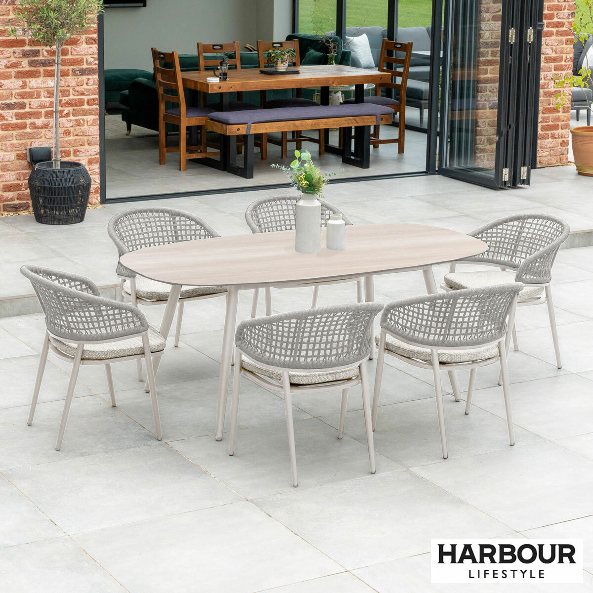 Harbour Lifestyle 7 Piece Oval Ceramic Dining Set in Oatmeal