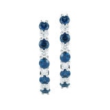 Round Cut Blue Sapphire & 0.15ctw Diamond Hoop Earrings, 14ct White Gold