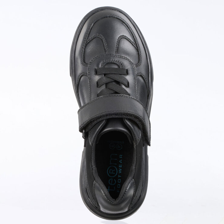 Terms Unisex Black Leather Athletic Touch Tape Lace Up School Shoe