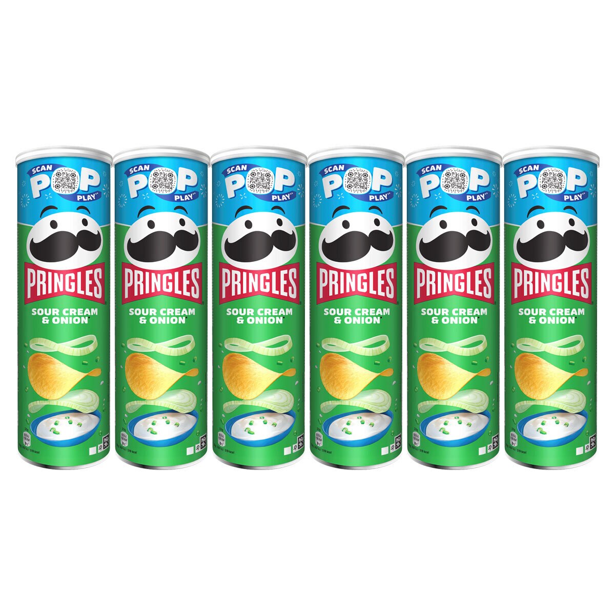 Pringles Sour Cream & Onion, 6 x 185g