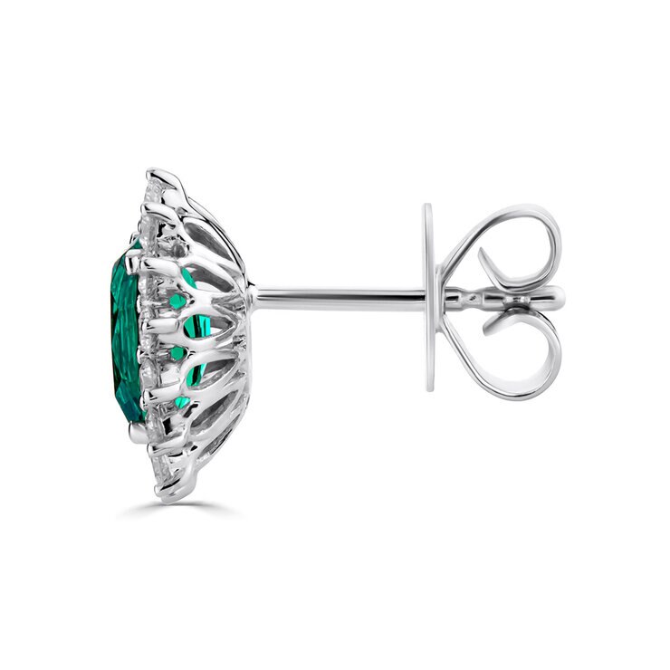 Oval Cut Lab Emerald & 0.53ctw Diamond Earrings, 18ct White Gold Oval Cut Lab Emerald & 0.53ctw Diamond Earrings, 18ct White Gold