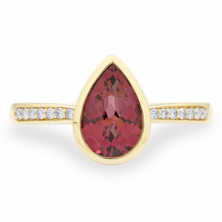 Pear Cut Garnet & 0.09ctw Diamond Ring, 18ct Yellow Gold Pear Cut Garnet & 0.09ctw Diamond Ring, 18ct Yellow Gold