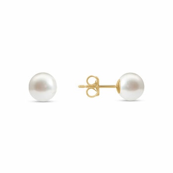 7.5-8mm Akoya White Pearl Earrings, 14ct Yellow Gold