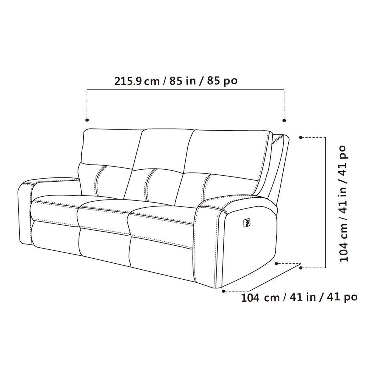 Zach 3 Seater Brown Leather Power Recliner Sofa Costco UK