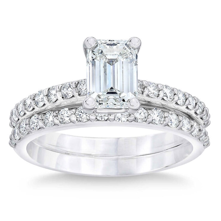 3.65ctw Emerald Cut Diamond Wedding Ring Set, Platinum Costco UK