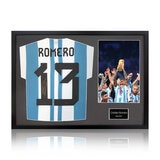 Christian Romero Signed Framed Argentina Football Shirt including 1 Photo in 2 Options: White or Black Mount