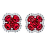 Oval & Princess Cut Ruby & 0.27ctw Diamond Clover Stud Earrings, 14ct White Gold