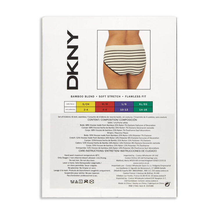 DKNY Women's Seamless Rib Knit 4 Pack Bikini Brief in Pink/Nude, Extra Large