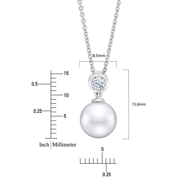 8-9mm Cultured Freshwater White Pearl & 0.14ctw Diamond Necklace, 14ct White Gold