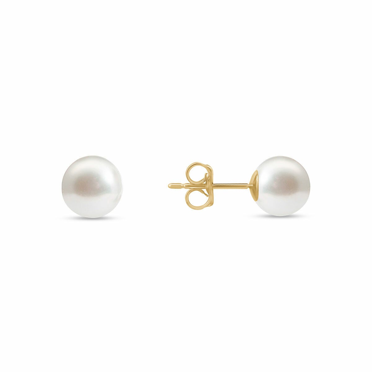 8-8.5mm Cultured Freshwater White Pearl Earrings, 14ct Yellow Gold 8-8.5mm Cultured Freshwater White Pearl Earrings, 14ct Yellow Gold