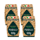Delverde Wholewheat Organic Fusilli, 4 x 500g