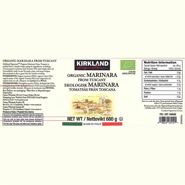 Kirkland Signature Organic Marinara Sauce, 3 x 680g
