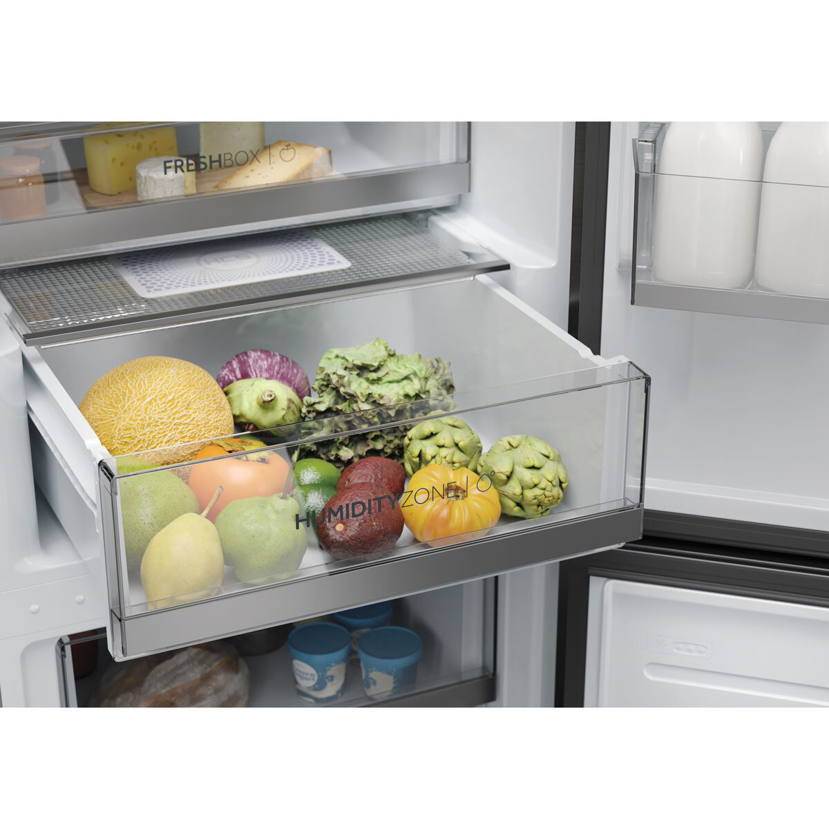 Haier HDW3618DNPD Fridge Freezer,  D Rated in Platinum Inox