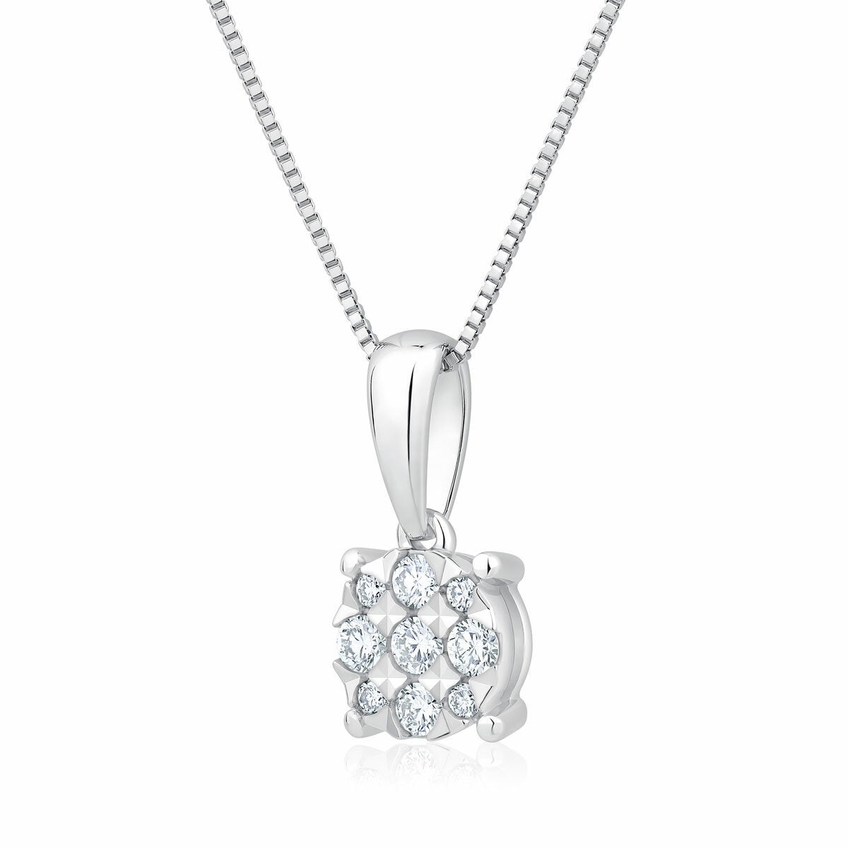 0.15ctw Round Brilliant Cut Diamond Cluster Pendant, 14ct White Gold 0.15ctw Round Brilliant Cut Diamond Cluster Pendant, 14ct White Gold
