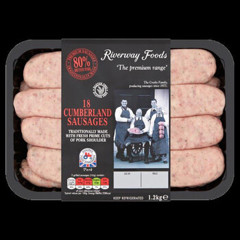 Riverway Foods 18 Cumberland Pork Sausages, 1.2kg
