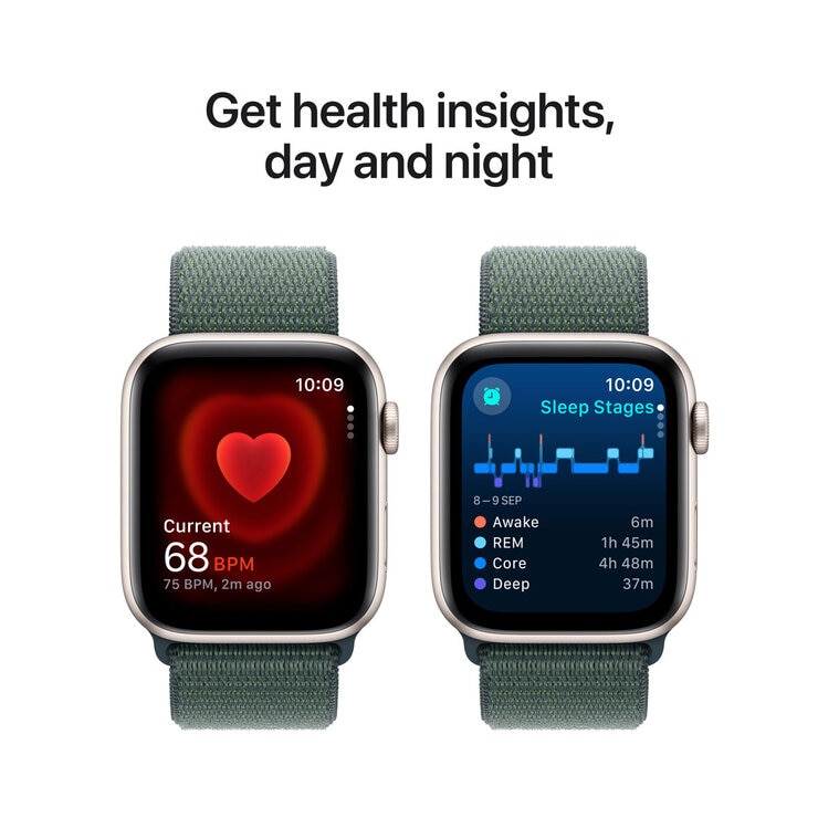 Apple Watch SE GPS, 40mm Starlight Aluminium Case with Lake Green Sport Loop, MXEH3QA/A