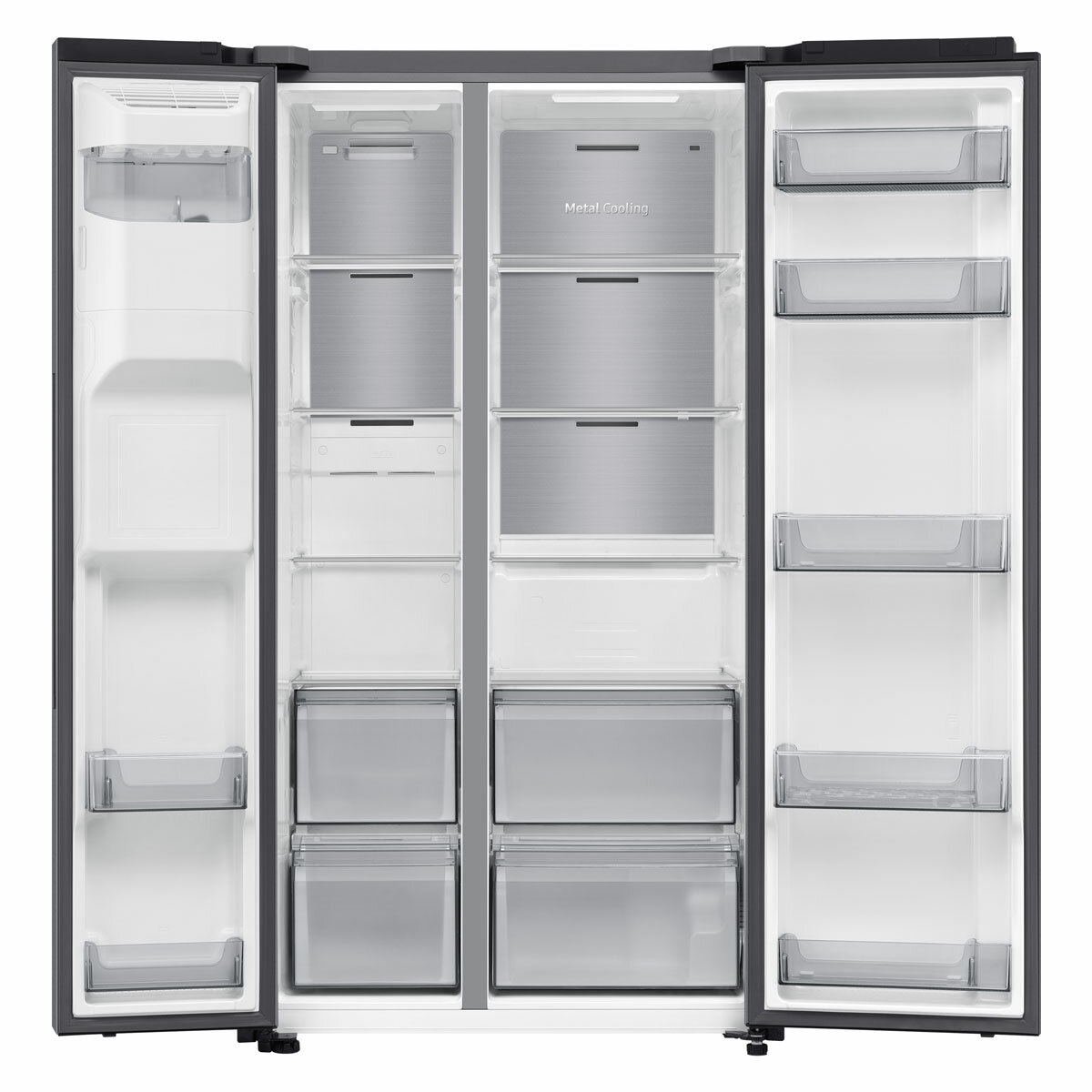 Samsung Series 6, SpaceMax RS70F64KETEU 640L Side by Side Fridge Freezer, E Rated in Silver