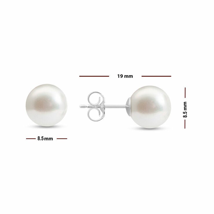 8.5-9mm Akoya White Pearl Earrings, 14ct White Gold 8.5-9mm Akoya White Pearl Earrings, 14ct White Gold