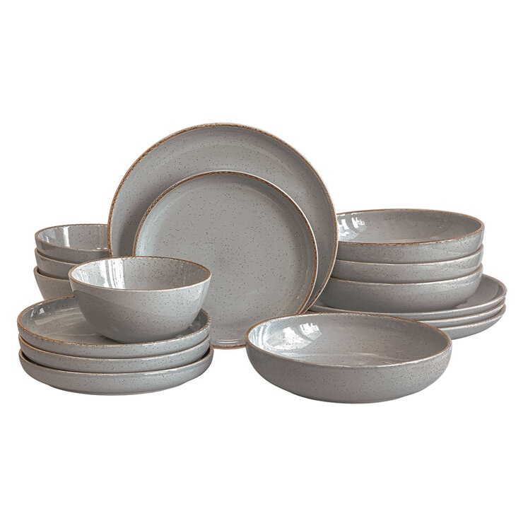 Over & Back Stoneware Dinnerware Set, 16 Piece in Grey