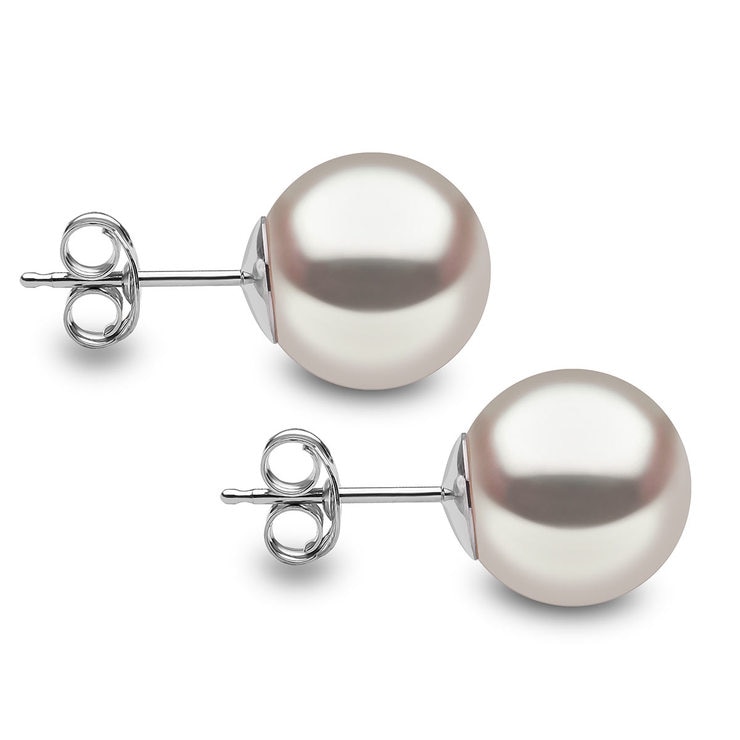 9.510mm Cultured Freshwater White Pearl Stud Earrings, 18ct White Gold