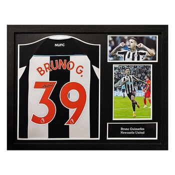 Bruno Guimarães Signed Framed Newcastle United Shirt