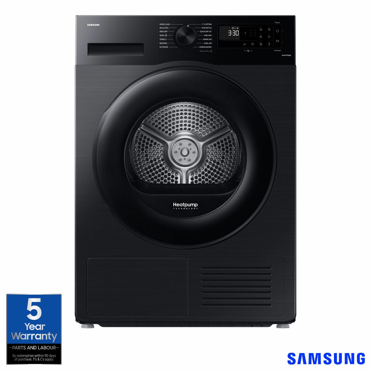 Samsung Series 5, DV90CGC0A0ABEU 9kg Heat Pump Tumble Dryer, A++ Rated in Black