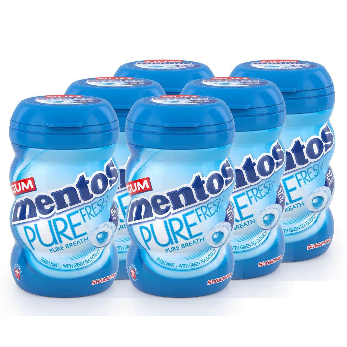 Mentos Pure Fresh Spearmint Chewing Gum, 6 x 50 Pack