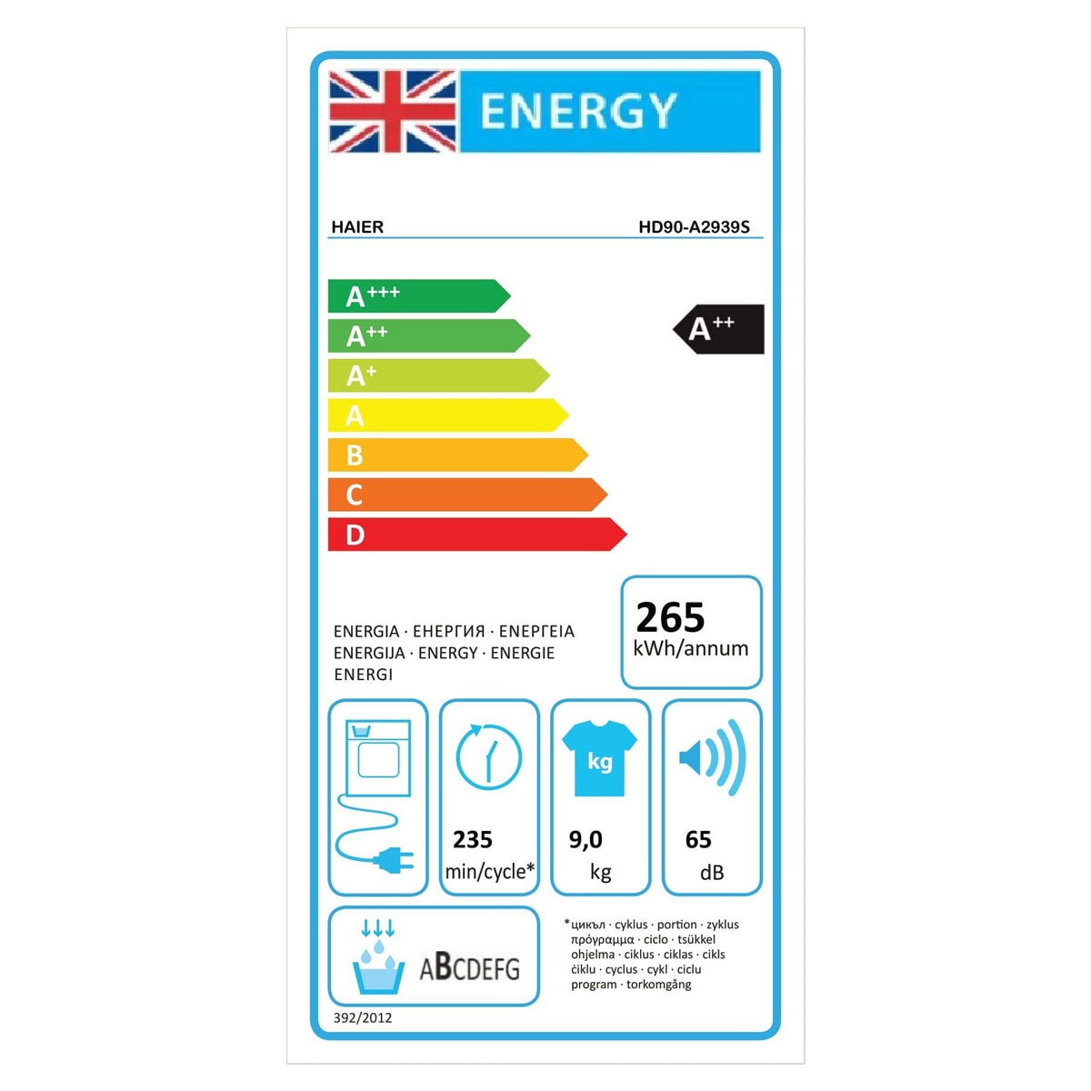 Haier HD90-A2939 9kg Heat Pump Dryer in Graphite