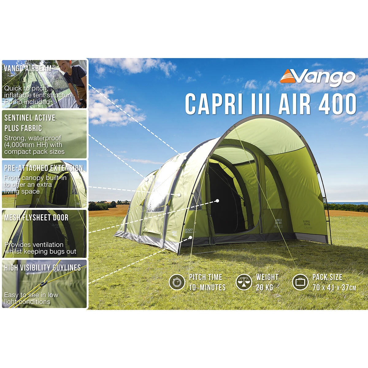 Vango Capri III 400 AirBeam® Family Tent, 4 Person