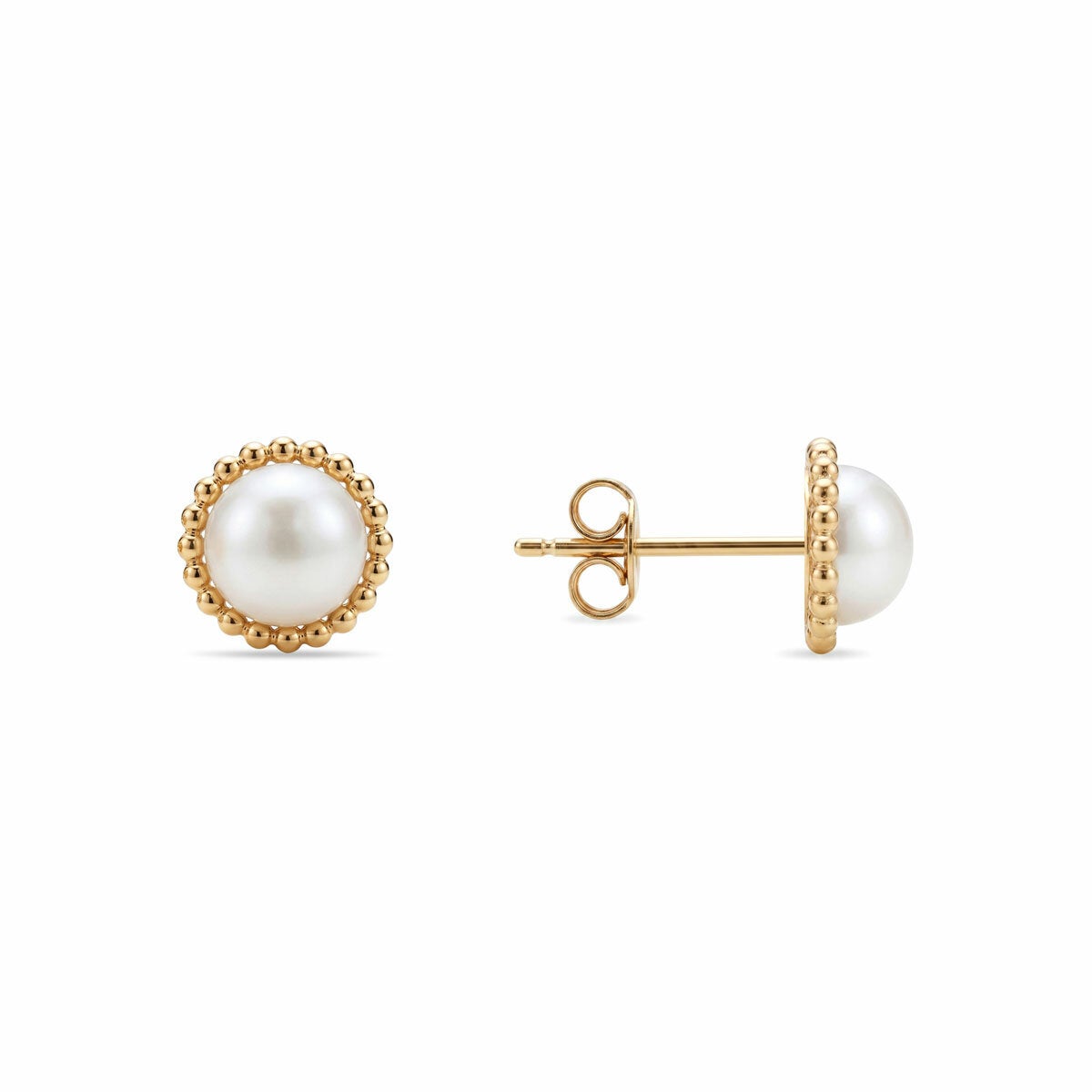 6.5-7mm Cultured Freshwater White Pearl Earrings, 14ct Yellow Gold