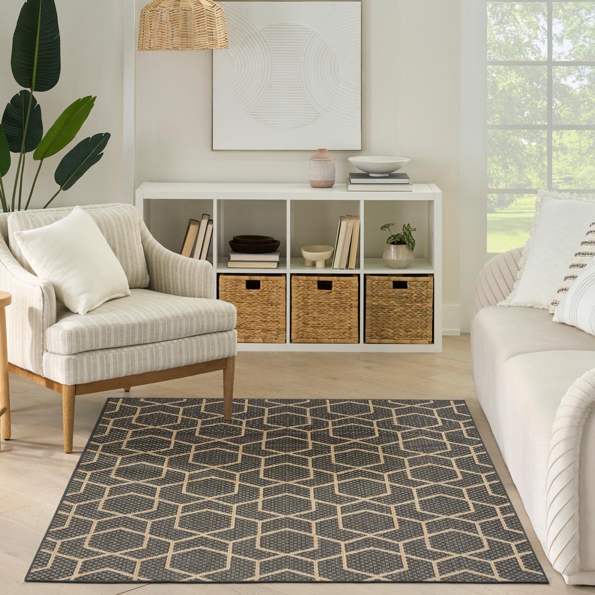 Nourison Horizon Geometric Indoor / Outdoor Rug in 2 Sizes, Charcoal