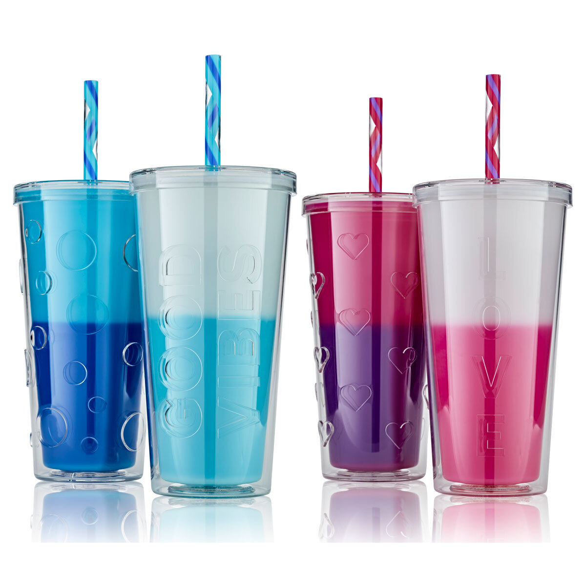Colour Changing Double Wall Insulated 2 Pack Tumblers with 4 Straws in 2 Colours