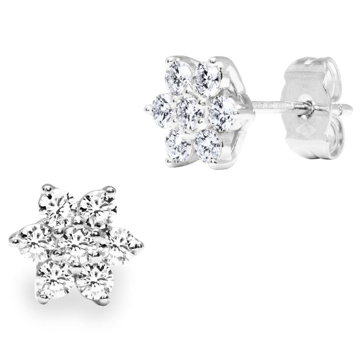 0.66ctw Round Brilliant Cut Diamond Cluster Earrings, 18ct White Gold 0.66ctw Round Brilliant Cut Diamond Cluster Earrings, 18ct White Gold
