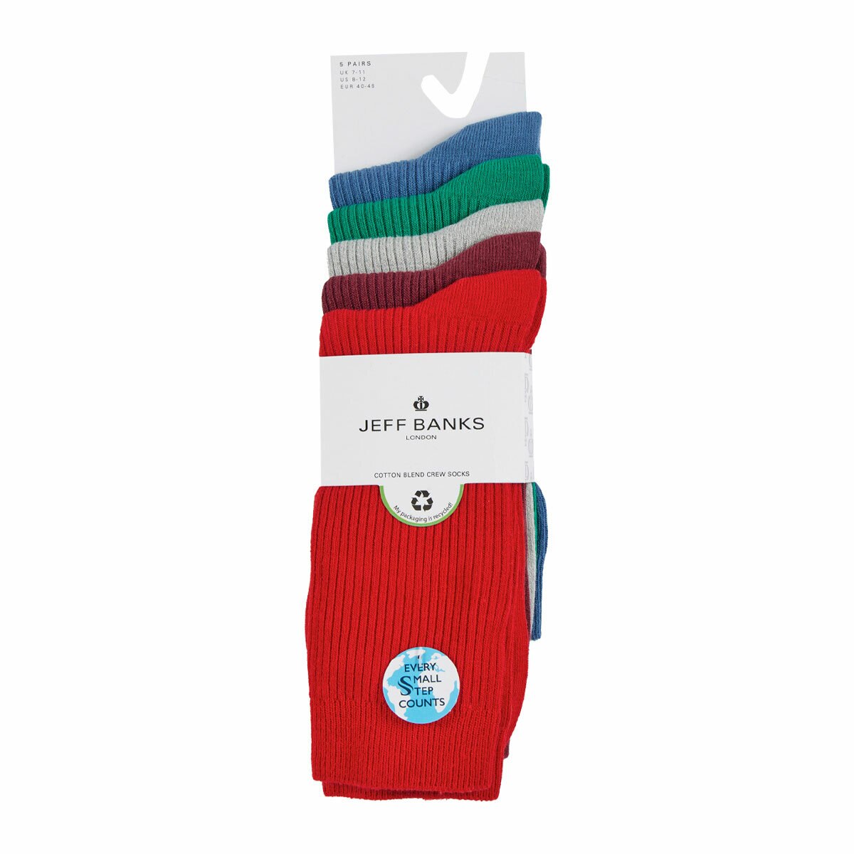 Jeff Banks Men's Ribbed Sock 10 Pack in Red