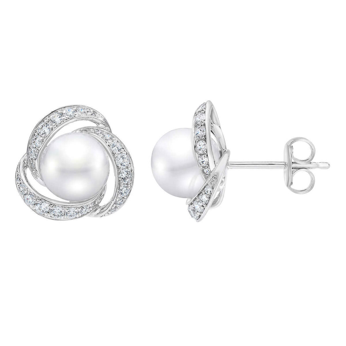 7.5-8mm Cultured Freshwater White Pearl & 0.50ctw Diamond Earrings, 14ct White Gold
