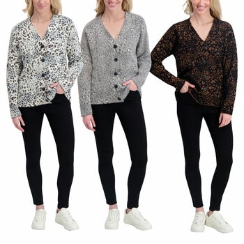 DKNY Ladies Leopard Print Cardigan