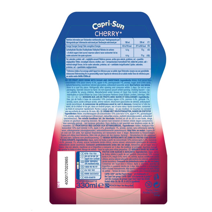 Capri-Sun Sports Cap Cherry Flavour Drink, 15 x 330ml Capri-Sun Sports Cap Cherry Flavour Drink, 15 x 330ml