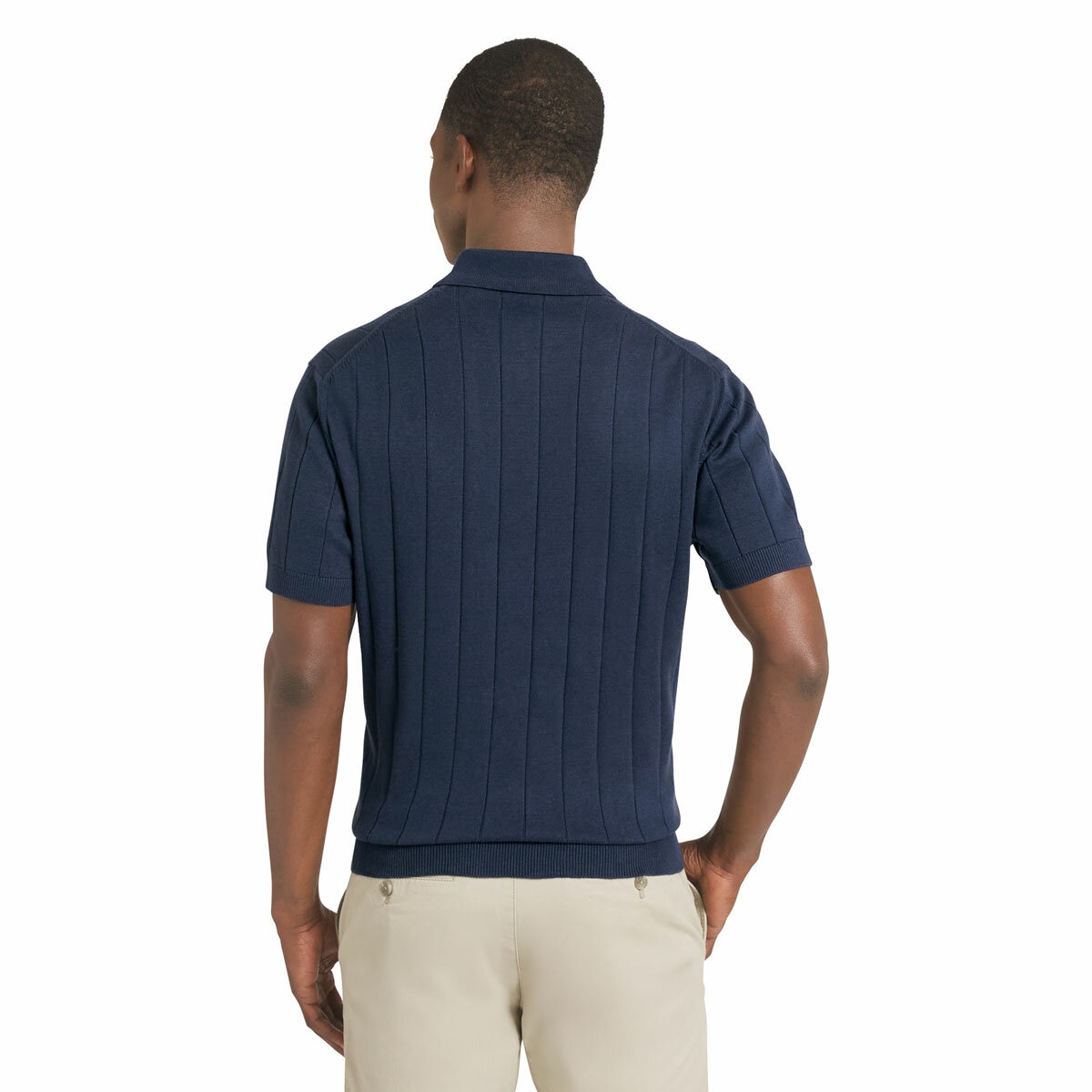 Chaps Men's Ribbed Knit Polo in Navy Chaps Men's Ribbed Knit Polo in Navy