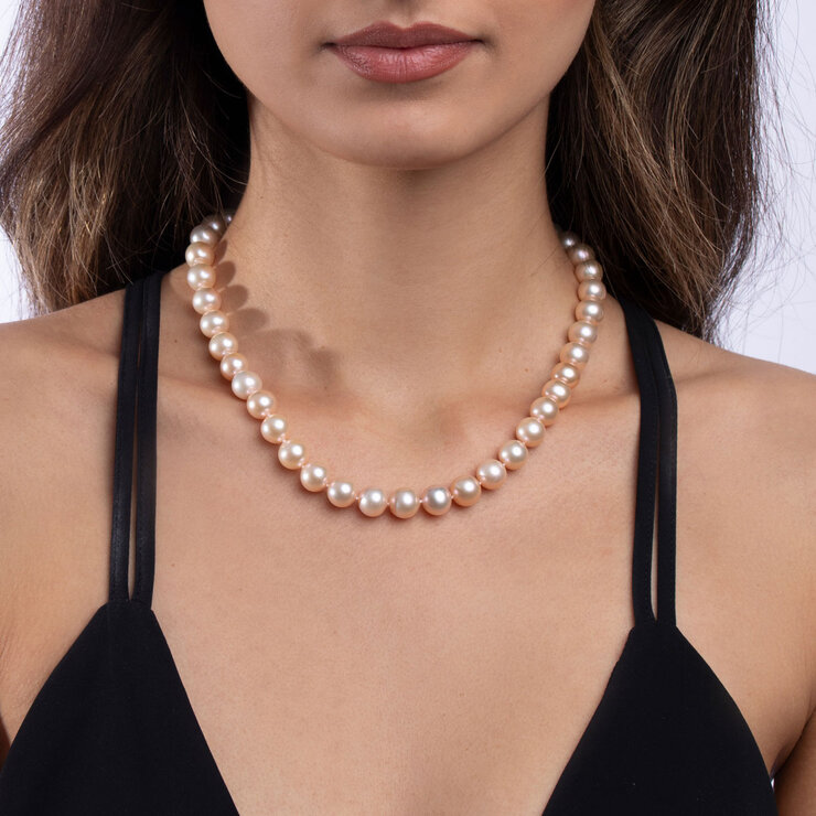 9.5mm-10mm Cultured Freshwater Gold Pearl Necklace, 18ct Yellow Gold